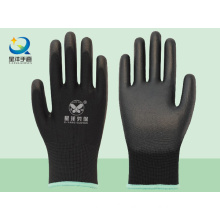 Black Polyester Liner with Black PU Coated Safety Gloves